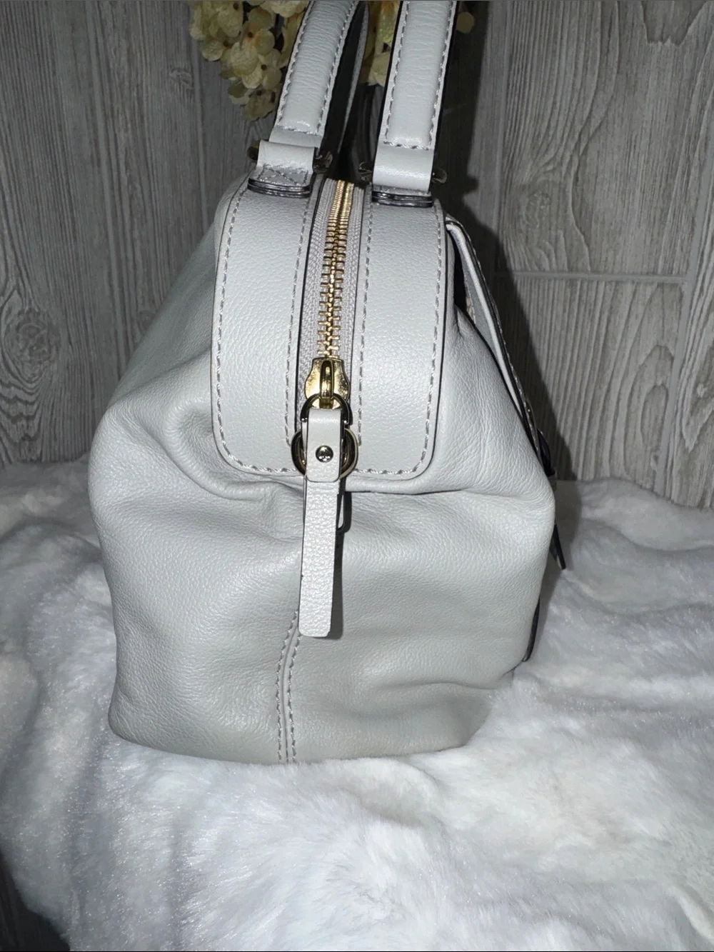 kate spade Allen Street Raquelle  light gray leather satchel with gold hardware